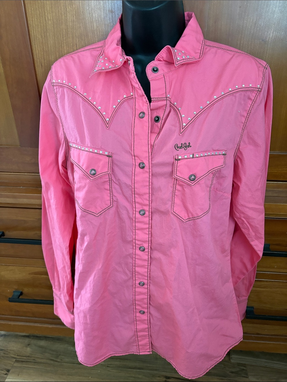 Cruel Girl Pink Studded Western Cowgirl Snap Shirt